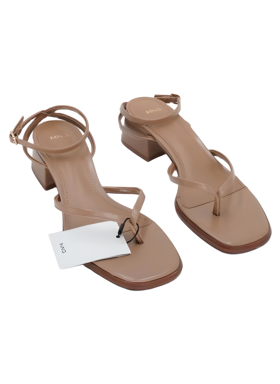 Mango Womens Strappy Thong 2" Block Heel Sandals Tan Size EU 38 Size 38EU
